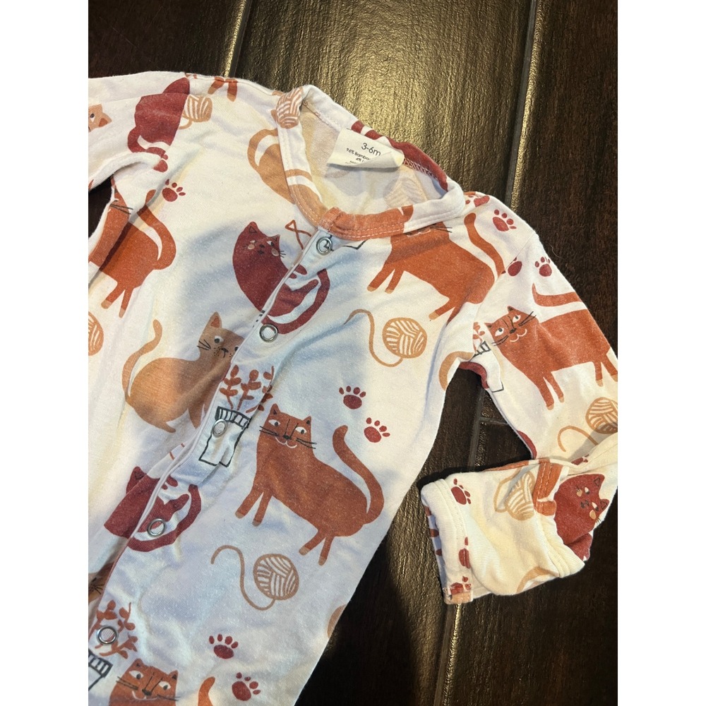 Spearmint Love Bamboo Viscose Orange Cat Print Footie Romper 3-6M Sleeper